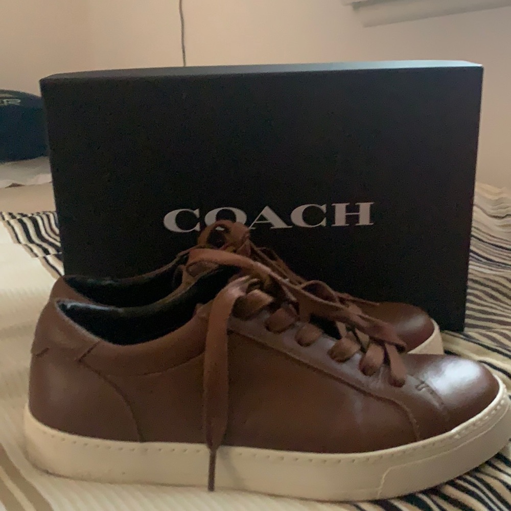 Coach Low Top Leather Sneakers Brown Used Size 7.5